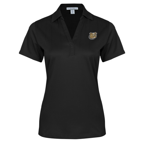  Womens Black Performance Fine Jacquard Polo - Bulldog Head