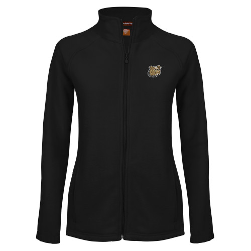  Womens Black Fleece Full Zip Jacket - Bulldog Head