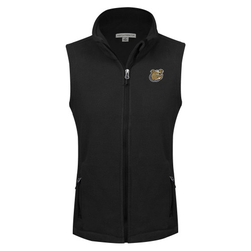  Womens Black Fleece Full Zip Vest - Bulldog Head