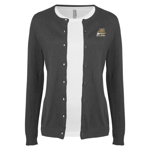  Womens Charcoal Cardigan Sweater - Bryant Official Logo