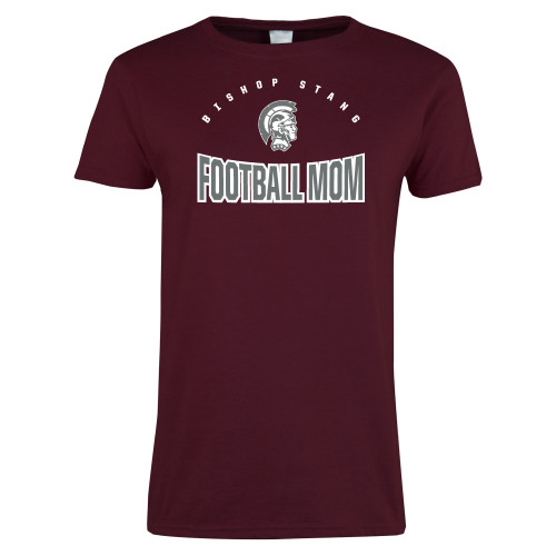  Womens Maroon Short Sleeve Tee - Bishop Stang - Football Mom