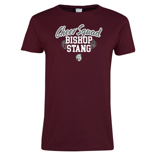  Womens Maroon Short Sleeve Tee - Bishop Stang - Football Cheer Squad