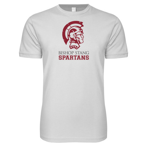  Next Level White SoftStyle T Shirt - Bishop Stang Spartans w Spartan Head Stacked