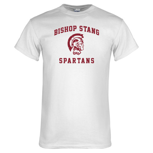  White T Shirt - Arched Bishop Stang w Spartan
