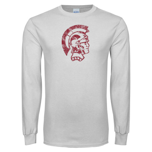  White Long Sleeve T Shirt - Distressed Spartan