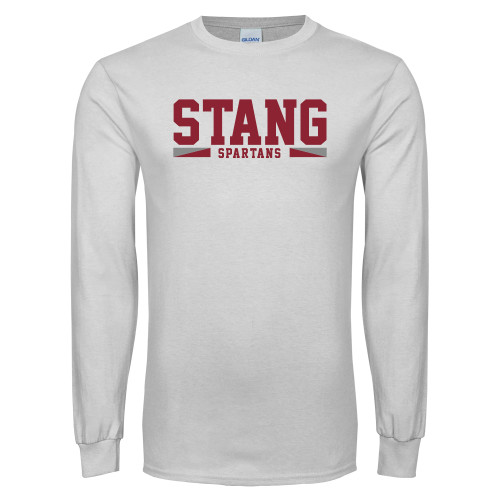 White Long Sleeve T Shirt - Stang w Two Tone Bar