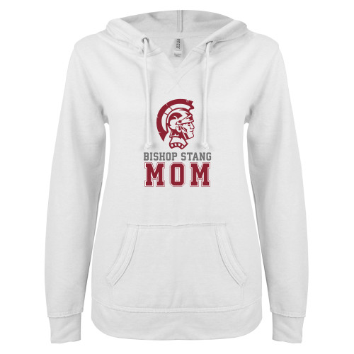  ENZA Womens White V Notch Raw Edge Fleece Hoodie - Mom