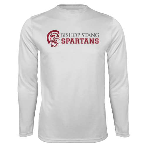  White Performance Long Sleeve Shirt - Bishop Stang Spartans w Spartan Head