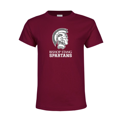 Youth Maroon T Shirt - Bishop Stang Spartans w Spartan Head Stacked