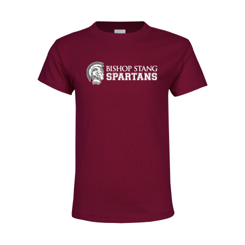  Youth Maroon T Shirt - Bishop Stang Spartans w Spartan Head