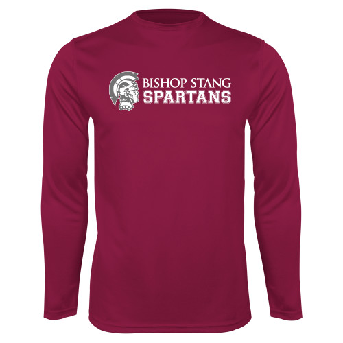  Maroon Performance Long Sleeve Shirt - Bishop Stang Spartans w Spartan Head