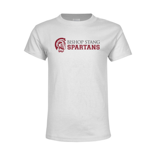  Youth White T Shirt - Bishop Stang Spartans w Spartan Head
