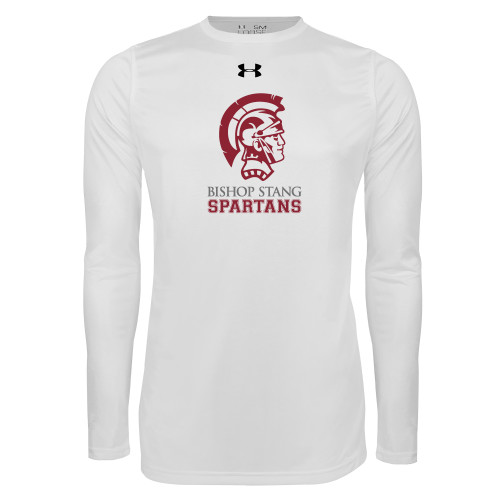  Under Armour White Long Sleeve Tech Tee - Bishop Stang Spartans w Spartan Head Stacked