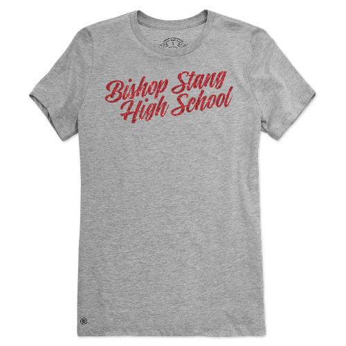  Fall Rush Ladies Athletic Grey T Shirt - N Red Glitter