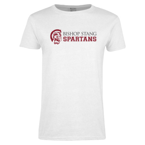  Womens White Short Sleeve Tee - Bishop Stang Spartans w Spartan Head