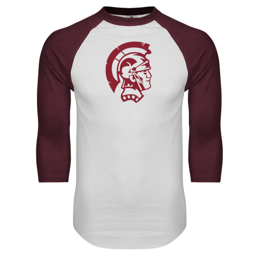  White/Maroon Raglan Baseball T Shirt - Spartan