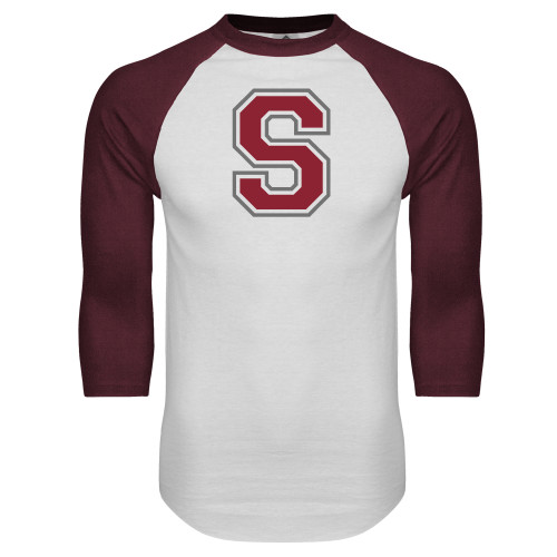  White/Maroon Raglan Baseball T Shirt - S