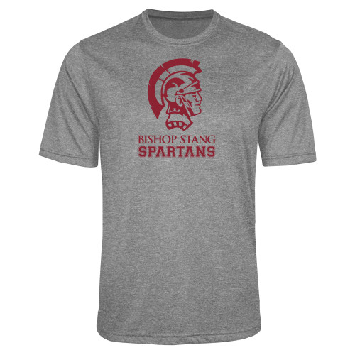  Grey Heather Performance Contender Tee - Bishop Stang Spartans w Spartan Head Stacked
