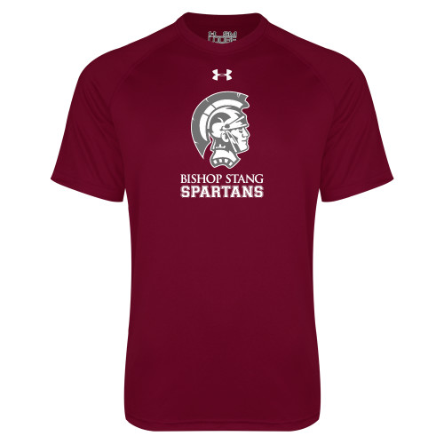  Under Armour Maroon Tech Tee - Bishop Stang Spartans w Spartan Head Stacked