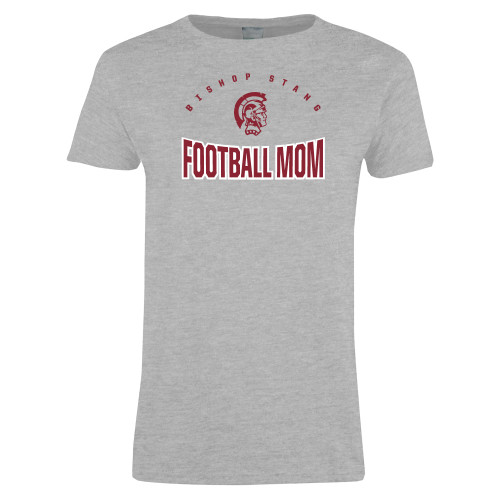  Womens Grey Short Sleeve Tee - Bishop Stang - Football Mom