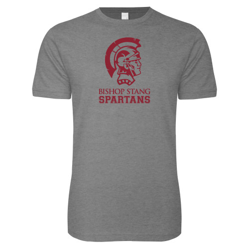  Next Level Heather Grey SoftStyle T Shirt - Bishop Stang Spartans w Spartan Head Stacked