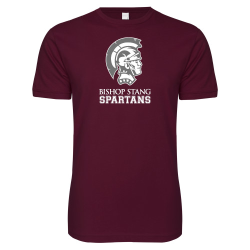  Next Level Maroon SoftStyle T Shirt - Bishop Stang Spartans w Spartan Head Stacked