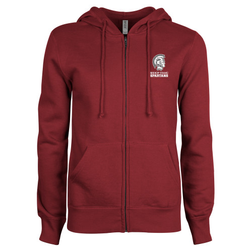  ENZA Womens Maroon Fleece Full Zip Hoodie - Bishop Stang Spartans w Spartan Head Stacked