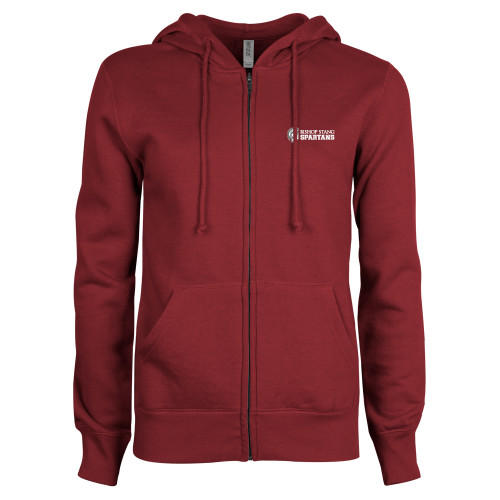  ENZA Womens Maroon Fleece Full Zip Hoodie - Bishop Stang Spartans w Spartan Head