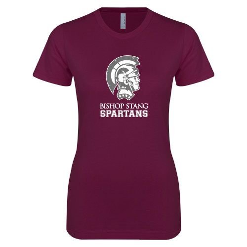  Next Level Womens Maroon Boyfriend Tee - Bishop Stang Spartans w Spartan Head Stacked