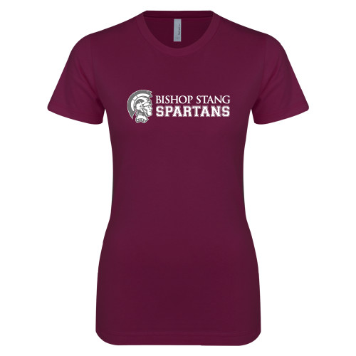  Next Level Womens Maroon Boyfriend Tee - Bishop Stang Spartans w Spartan Head