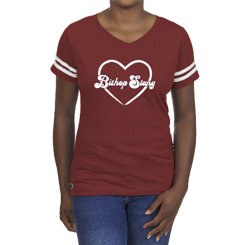  Fall Rush Ladies Maroon 60/40 Football Tee - Bishop Heart