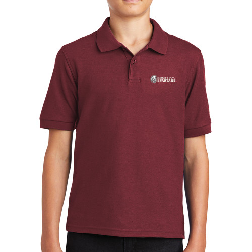  Youth Maroon Silk Touch Polo - Bishop Stang Spartans w Spartan Head
