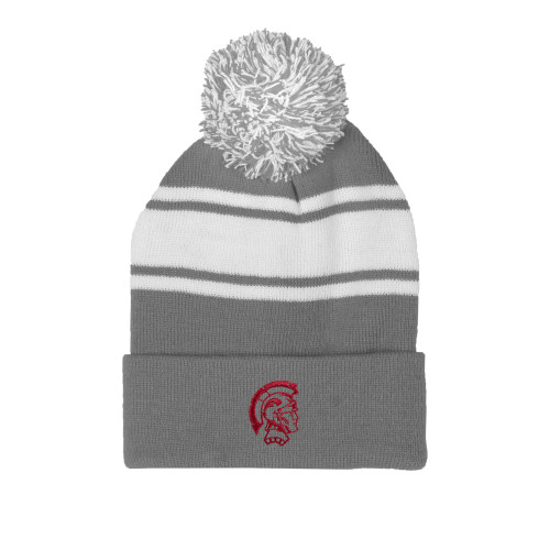  Grey/White Two Tone Knit Pom Beanie w/Cuff - Spartan