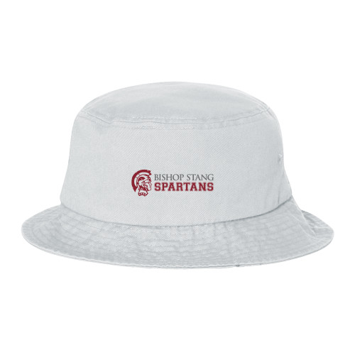  Sportsman White Bucket Hat - Bishop Stang Spartans w Spartan Head