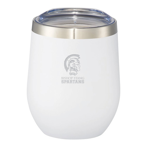  Corzo Vacuum Insulated White Cup 12oz - Bishop Stang Spartans w Spartan Head Stacked Engraved