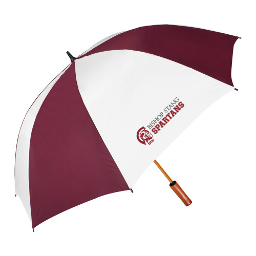  64 Inch Maroon/White Umbrella - Bishop Stang Spartans w Spartan Head