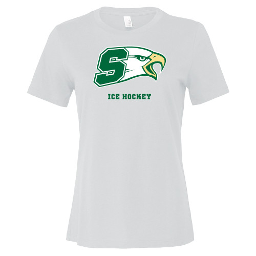  Bella + Canvas Womens White Relaxed Cotton T Shirt - Bishop Shanahan High School Ice Hockey