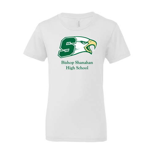 Bella + Canvas Youth White Jersey T Shirt - Bishop Shanahan High School Athletic S with Eagle