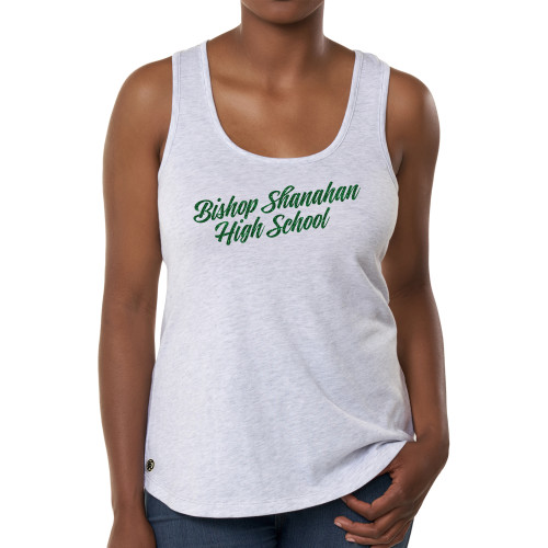  Fall Rush Ladies Ash Grey Tank - S - Kelly Green Glitter
