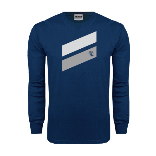 Navy Long Sleeve T-Shirt-Stripe Design