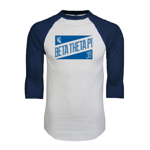  White/Navy Raglan Baseball T Shirt - Beta Theta Pi Triangles