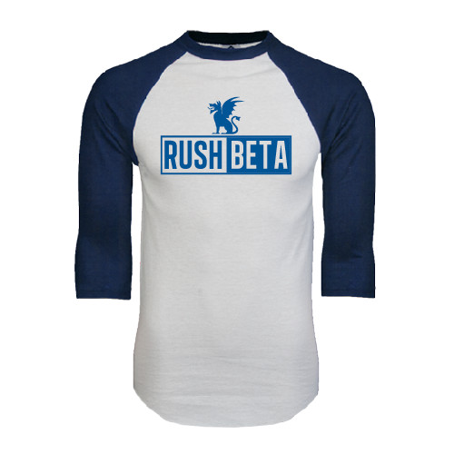  White/Navy Raglan Baseball T Shirt - Rush Beta Cutout