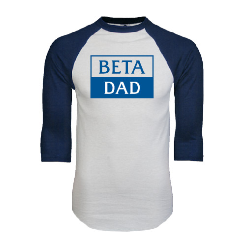  White/Navy Raglan Baseball T Shirt - Beta Dad Cut Out
