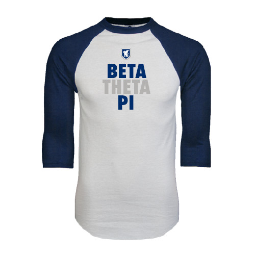  White/Navy Raglan Baseball T Shirt - Stacked BTP