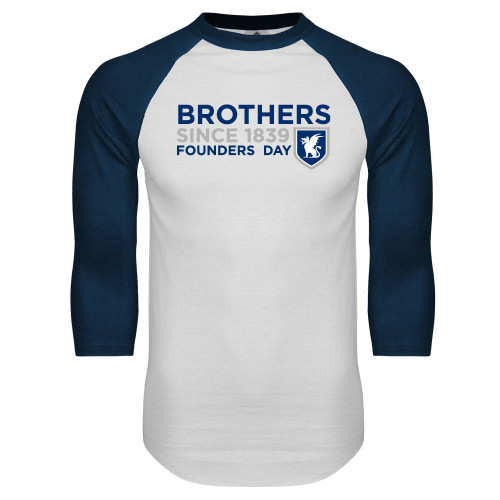  White/Navy Raglan Baseball T Shirt - Brothers/Founders Day