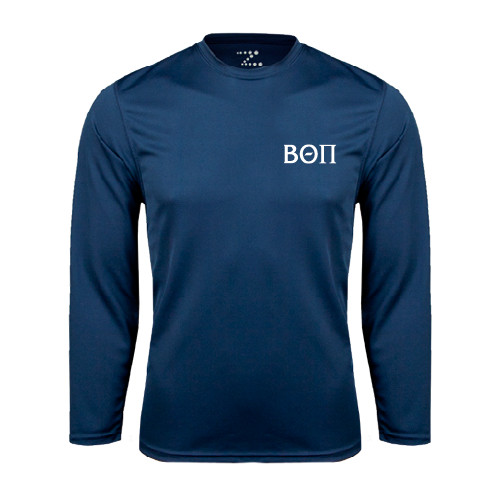 Navy Performance Long Sleeve Shirt-Beta Theta Pi Greek Letters