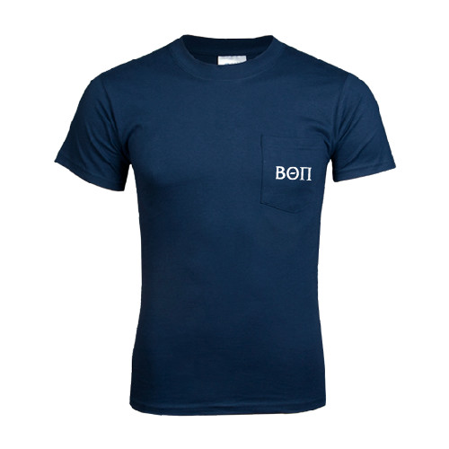  Navy T-Shirt w/Pocket - Beta Theta Pi Greek Letters