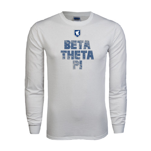  White Long Sleeve T Shirt - Stacked BTP with pattern