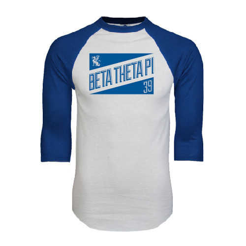 White/Royal Raglan Baseball T Shirt-Beta Theta Pi Triangles