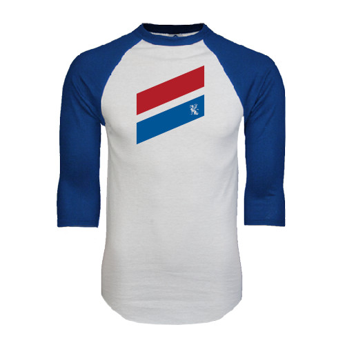 White/Royal Raglan Baseball T Shirt-Stripe Design